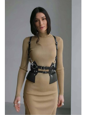 Pileli Store Deri Elbise Kemeri, T-Shirt Üzeri Kemer, Şık Deri Kemer - 1083