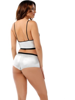 Pileli Store Gri Deri ( Lame ) Gecelik - 432