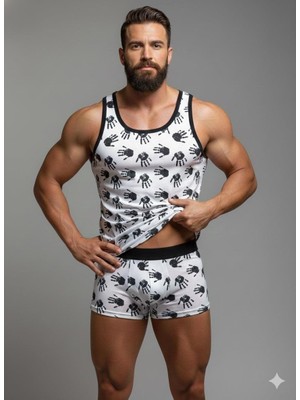 Pileli Store Erkek Desenli Tank Top Boxer Takım