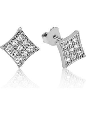 Zenvia 925 Ayar Gümüş Beyaz Taşlı Kare Çivili Küpe EA1160080 (72)