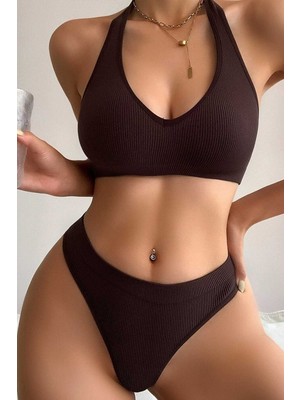 Pileli Store Kadın Kahverengi Seamless Tanga Sütyen Takım