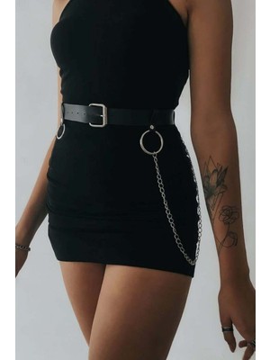 Pileli Store Elbise Üzeri Zincirli Deri Şık Kemer Aksesuar Harness - 656