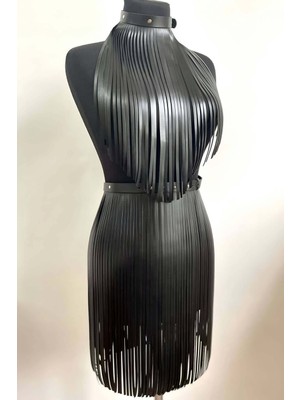 Pileli Store Püsküllü Uzun Etek ve Büstiyer Takım - 997