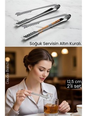 Pileli Store Profesyonel Bar Serisi 2'li Paslanmaz Çelik Buz Maşası Seti | Kokteyl & Sunum Için Kaydırmaz K