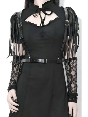 Pileli Store Omuzdan Püsküllü Şık Deri Bel Kemeri Harness - 1178