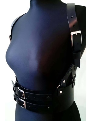Pileli Store Deri Korse Harness, Şık Elbise Kemeri - 914