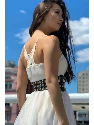 Pileli Store Elbise Üzeri Üçlü Ince Şerit Ayarlanabilir Şık Deri Bel Korse Kemer - 641