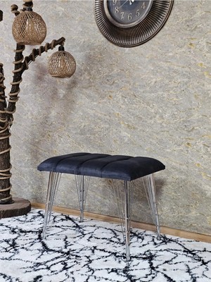 Sevinç Mobilya Metal Krom Tel Ayaklı 60 cm Puf Bench - Puf - Bench - Oturak - Mutfak Oturağı - Antre Oturağı