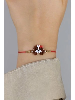 Kübüşün Atölyesi KA-011 Miyuki Bileklik - Petshop Serisi - Küçük Köpek Fiyonklu Koyu Kahverengi