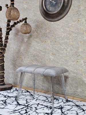 Sevinç Mobilya Metal Krom Tel Ayaklı 60 cm Puf Bench - Puf - Bench - Oturak - Mutfak Oturağı - Antre Oturağı