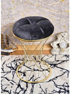 Sevinç Mobilya Yuvarlak Gold Kaplama Fume Oturak - Bench - Ayak Ucu Oturak - Tabure - Makyaj Oturak