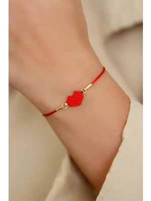 Kübüşün Atölyesi KA-023 Miyuki Bileklik - Kalp Serisi - Mini Kalp - Kırmızı