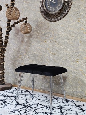 Sevinç Mobilya Metal Krom Tel Ayaklı 60 cm Puf Bench - Puf - Bench - Oturak - Mutfak Oturağı - Antre Oturağı