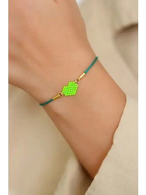 Kübüşün Atölyesi KA-023 Miyuki Bileklik - Kalp Serisi - Mini Kalp - Yeşil