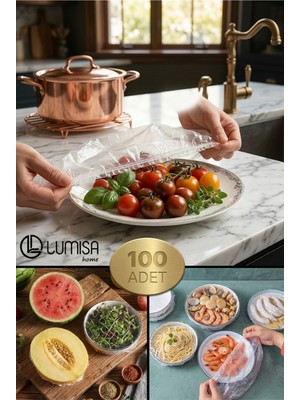 Lumisa Home LKS-4002 100 Adet Pratik Tazeliği Koruyan Tencere ve Tabak Bonesi | Çok Amaçlı Kapak Gıda Bonesi