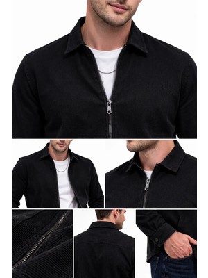 Cococan8 ERKEK FERMUARLI YUMUŞAK DOKULU FİT  SPOR CEKET SİYAH