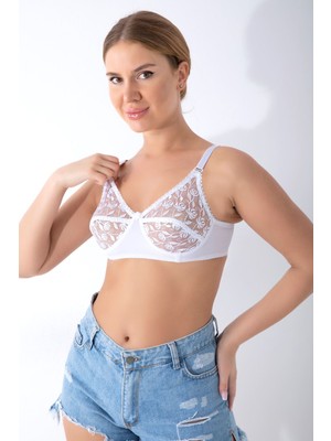 Pileli Store Beyaz Dantelli Toparlayıcı Sütyen - 506