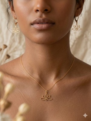 925 Ayar Papatya Silver Lotus Kolye Küpe Set.rose.gold.rodaj