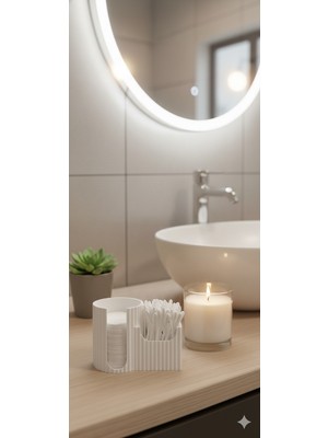 Modern Çizgili 2’li Banyo Organizer – Makyaj Pamuğu ve Kulak Çubuğu Düzenleyici