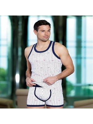 Pileli Store Berrak Erkek  Çapa ve Çizgi Baskı Rambo Atlet 1041