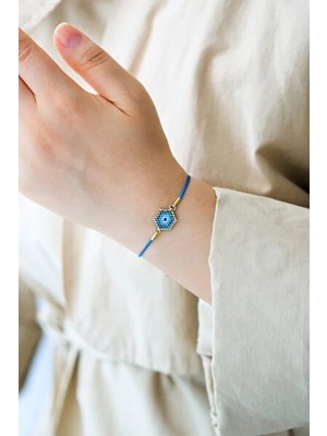 Kübüşün Atölyesi KA-025 Miyuki Bileklik - Yuvarlak Nazar Serisi - Mini - Turkuaz