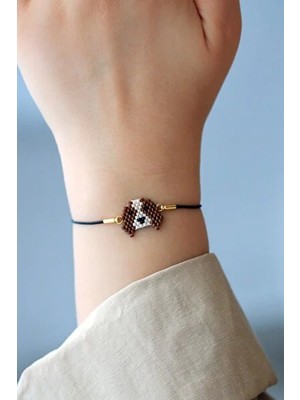 Kübüşün Atölyesi KA-011 Miyuki Bileklik - Petshop Serisi - Küçük Köpek Koyu Kahverengi