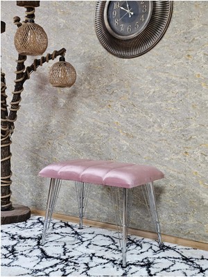 Sevinç Mobilya Metal Krom Tel Ayaklı 60 cm Puf Bench - Puf - Bench - Oturak - Mutfak Oturağı - Antre Oturağı