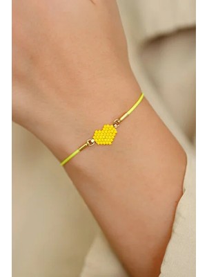 Kübüşün Atölyesi KA-023 Miyuki Bileklik - Kalp Serisi - Mini Kalp - Sarı