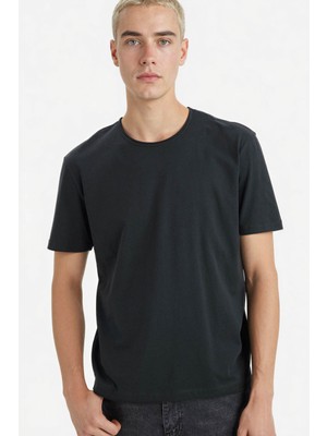 Defacto %100 Pamuk Ağır Kumaş Antrasit Erkek T-Shirt D5481AX/AR221