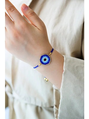 Kübüşün Atölyesi KA-007 Miyuki Bileklik - Yuvarlak Nazar Serisi - Büyük - Lacivert