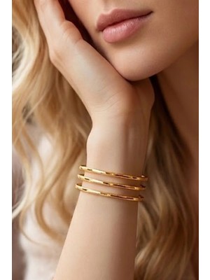 Caş Dekorasyon Altın Renk 3'lü Çelik Ajda Bilezik