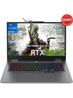 Lenovo Loq 17IRX10 Intel Core I7 14700HX 32GB 1tb SSD Geforce Rtx 5070 8gb 115W 17.3 Fhd IPS Panel 165Hz Windows 11 Pro Taşınabilir Bilgisayar 83JH00BCTR