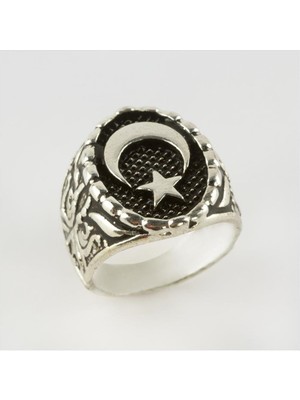 Zero Land Matrixzn Ay Yıldız Figürlü Metal Erkek Yüzük-Gümüş Rengi