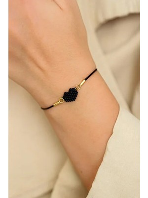 Kübüşün Atölyesi KA-023 Miyuki Bileklik - Kalp Serisi - Mini Kalp - Siyah