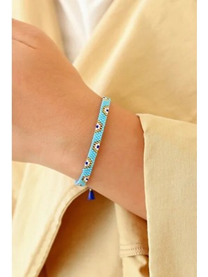 Kübüşün Atölyesi KA-026 Miyuki Bileklik - Yarımlı Nazar Serisi - Tam Tur - Mavi