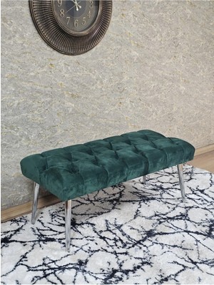 Sevinç Mobilya Krom Kaplama Sivriltme Ayaklı 90 cm Puf Bench - Puf - Bench - Kasalı Oturak - Oturak - Yatak Ucu Puf