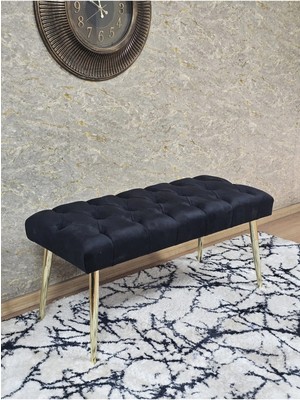 Sevinç Mobilya Gold Kaplama Sivriltme Ayaklı 90 cm Puf Bench - Puf - Bench - Kasalı Oturak - Oturak - Yatak Ucu Puf