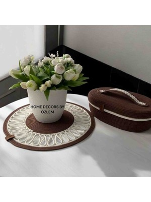 Home Decors By Özlem 2 Li Takım Dekoratif Örtü Masa Örtüsü Sepet Organizer Saklama Kutusu El Emeği Handmade Runner