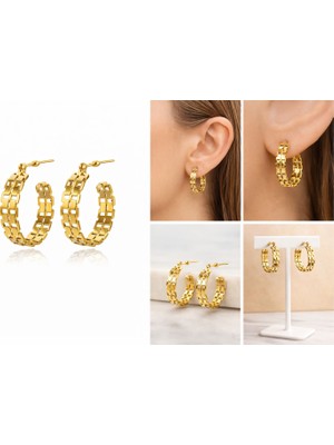 Stainless Steel Paslanmaz Çelik Gold Kadın Küpe – Şık ve Modern Tasarım
