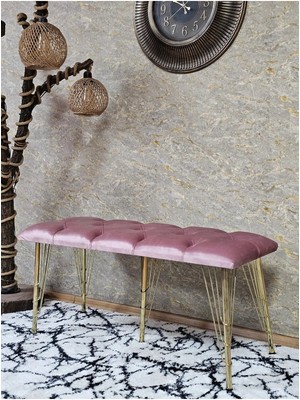 Sevinç Mobilya Metal Gold Tel Ayaklı 100 cm Puf Bench - Puf - Bench - Oturak - Mutfak Oturağı - Antre Oturağı