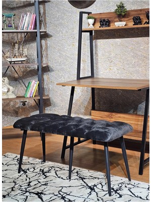 Sevinç Mobilya Siyah Boyalı Füme Oturak Metal Sivriltme Ayaklı Babyface Puf & Bench & Oturak