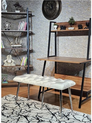 Sevinç Mobilya Krom Metal Krem Oturaklı Sivriltme Ayaklı Babyface Puf & Bench & Oturak