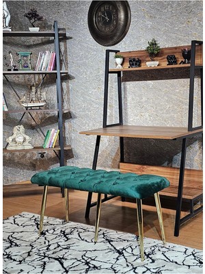 Sevinç Mobilya Gold Metal Yeşil Oturaklı Sivriltme Ayaklı Babyface Puf & Bench & Oturak