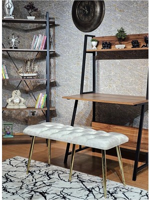 Sevinç Mobilya Gold Metal Krem Oturaklı Sivriltme Ayaklı Babyface Puf & Bench & Oturak