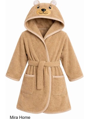 Mira Home Ayıcık Figürlü Nakışlı Kapüşonlu Çocuk Bornozu