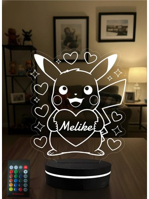 Eymi Design Pikachu Tasarımlı Kişiye Özel - Sevgiliye & Arkadaşa Hediye - 16 Renk Kumandalı