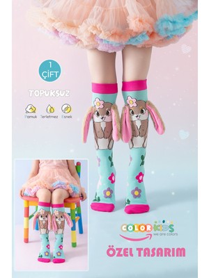Color Socks 1 Çift Tavşan Peluş Kulaklı Kız Çocuk Çorap (Topuksuz)