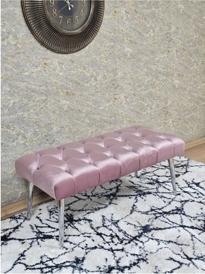 Sevinç Mobilya Krom Kaplama Sivriltme Ayaklı 90 cm Puf Bench - Puf - Bench - Kasalı Oturak - Oturak - Yatak Ucu Puf