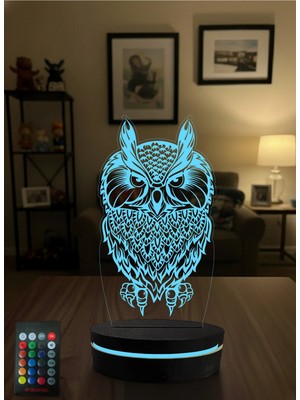 Eymi Design Sevgiliye Özel Hediye 3 Boyutlu Baykuş Lamba - Rgb Renk Değiştiren Ofis Lambası