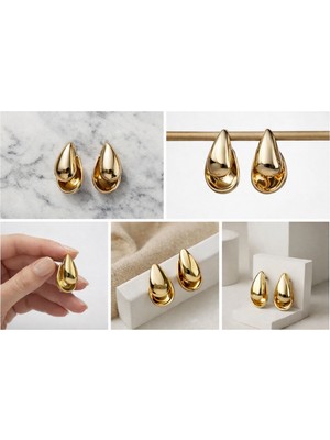 Stainless Steel Gold Damla Küpe Paslanmaz Çelik Modern Kadın Küpe